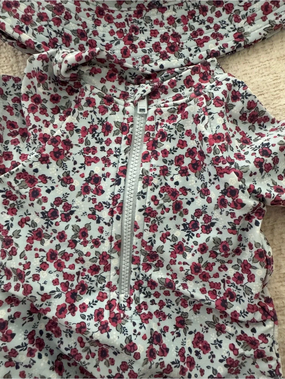 Baby Floral Long-Sleeve One-Piece Swimsuit with Matching Hat